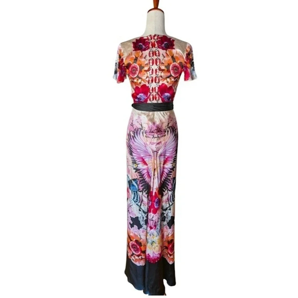 Temperley London Giselle V-Neck Maxi Dress Silk Satin Hibiscus Mix UK8 US4 NEW - Picture 4 of 10